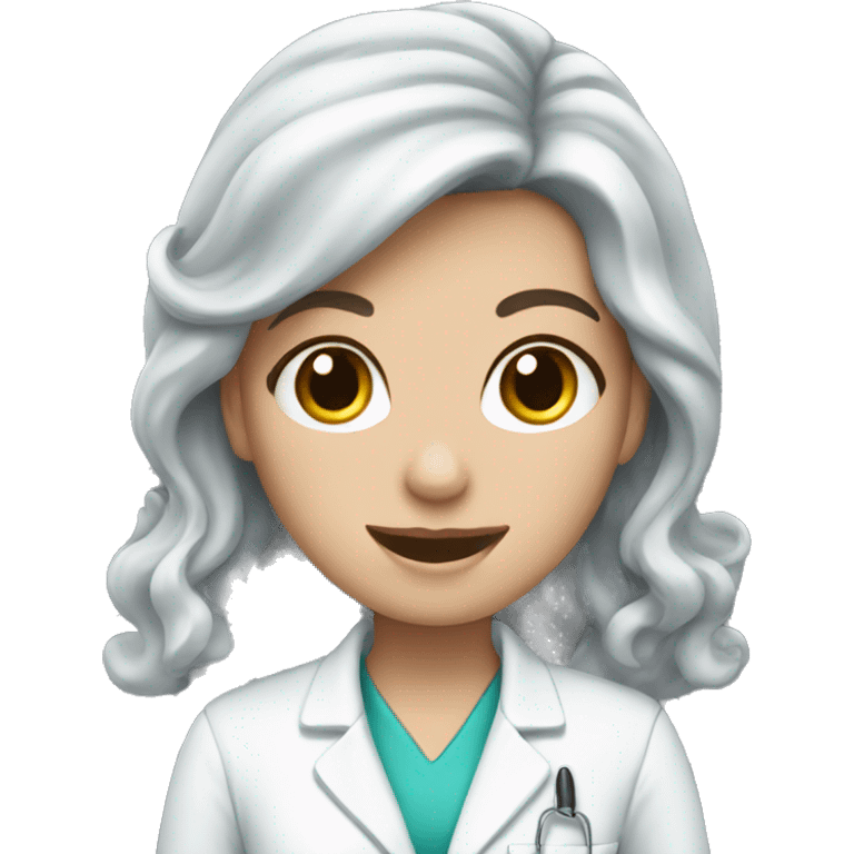 White girl dentist with long curly dark hair  emoji