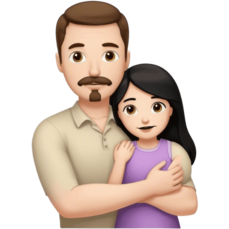 Couple, Tall strong white man with brown hair mustache and goatee, hugging small pale woman long with black hair emoji