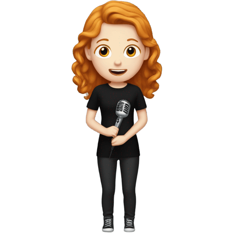 Ginger girl singing karaoke with a black jumper emoji