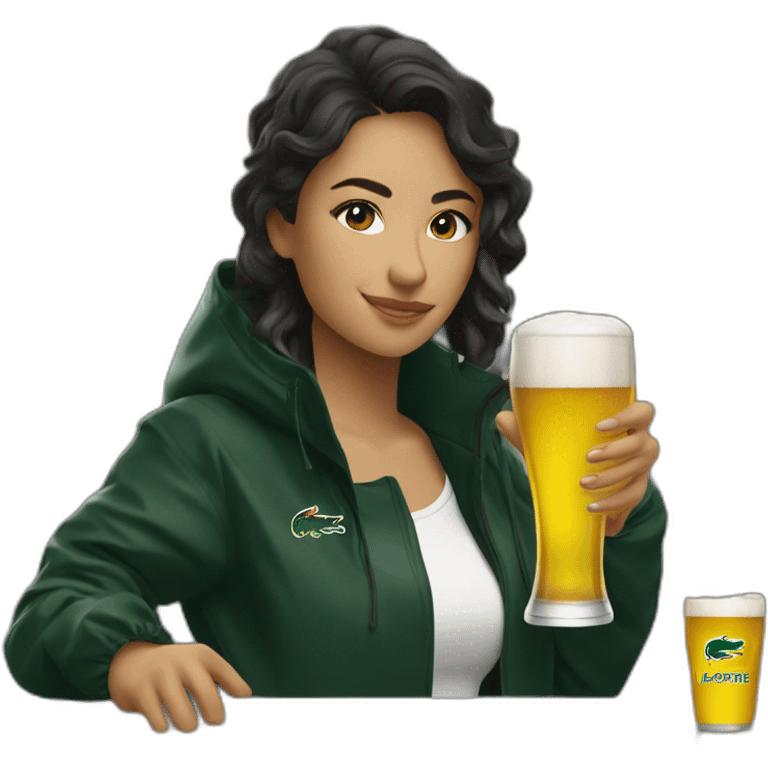 Lacoste latin friends woman drinking beer with black windbreaker emoji