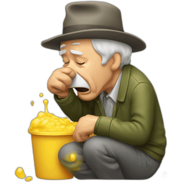 Old man puking because too much party emoji