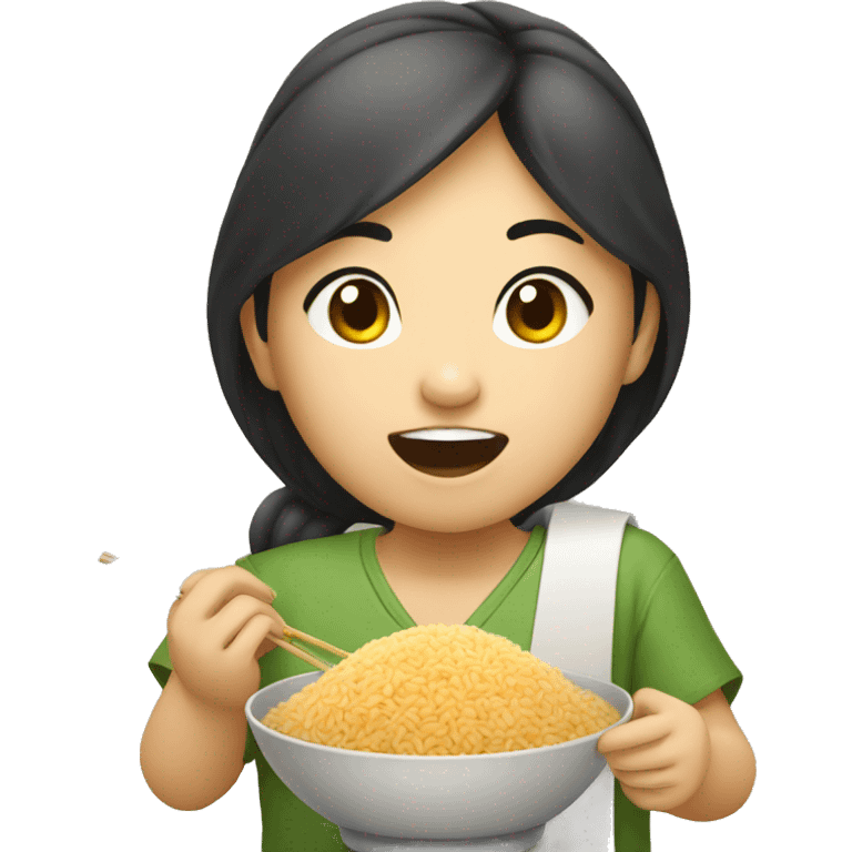 Asian girl eating rice  emoji