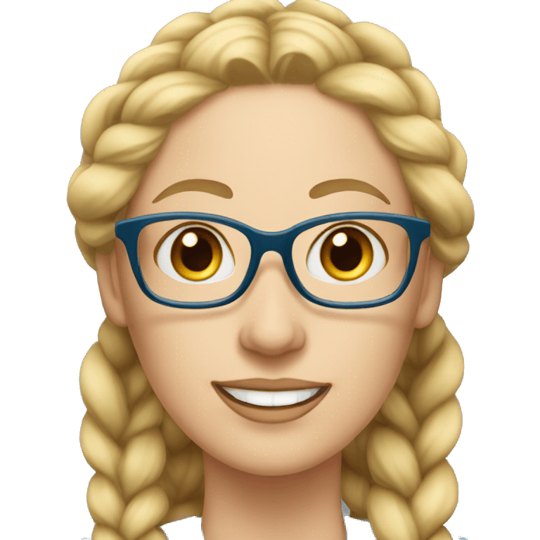 mature woman with long blonde hair in a braid, blue eyes, wearing glasses emoji