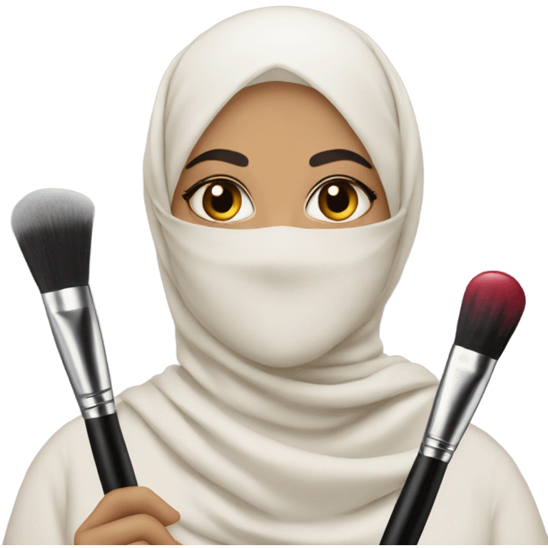 Hijabi-with-lipstick-holding-makeup-brushes emoji