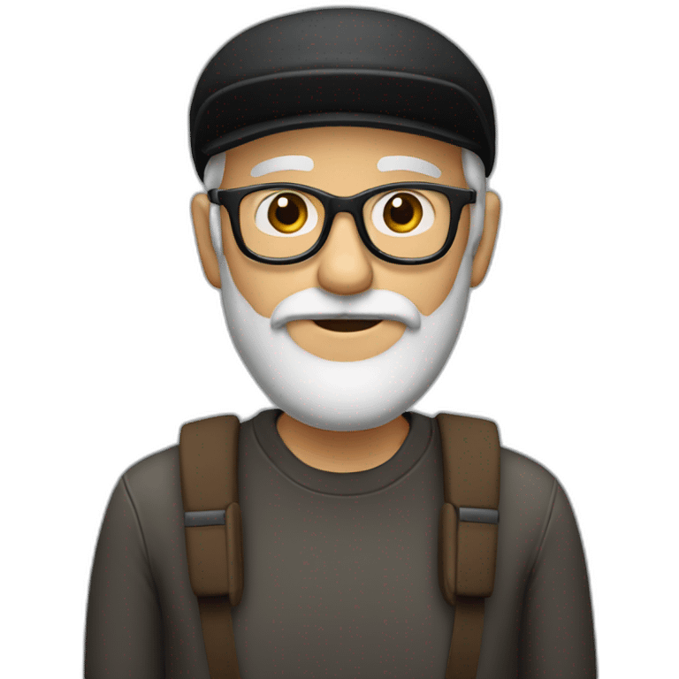 Old man, brown beard, black cap, glasses emoji