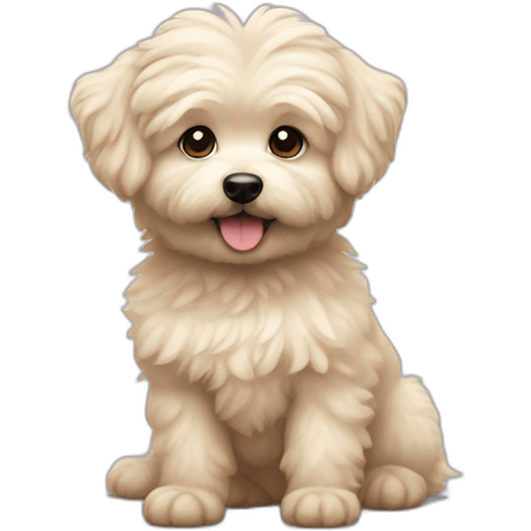 blonde-eskipoo-dog with one ear pointing up and the other down emoji