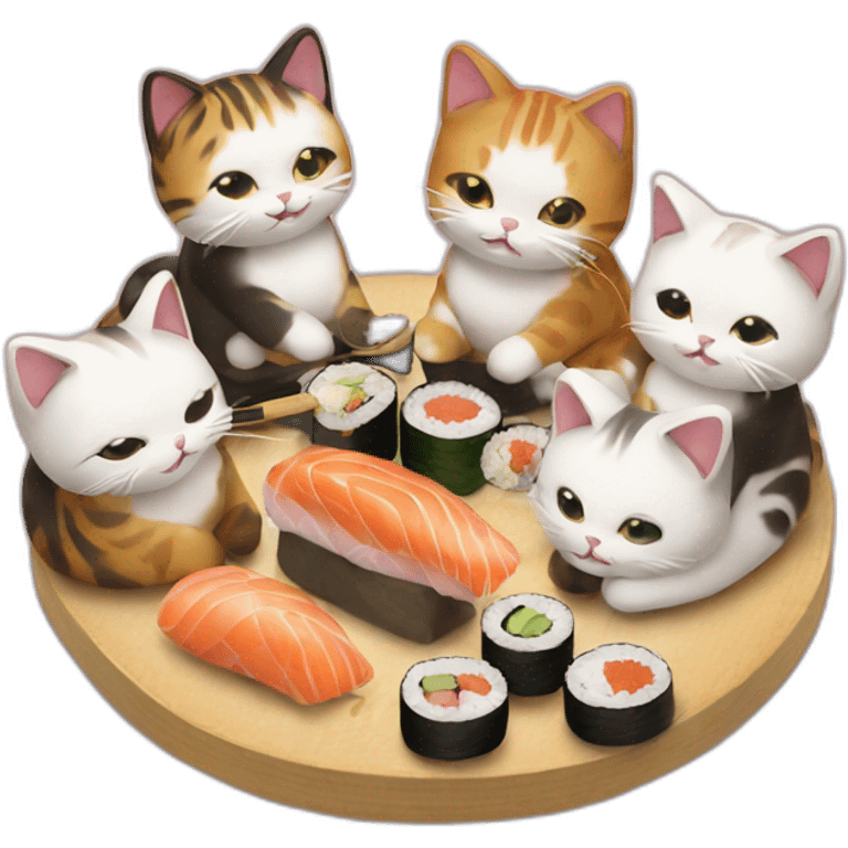 4 japanese cats eating sushi emoji