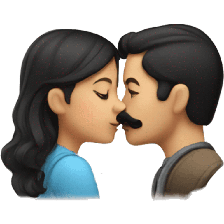 Girl kissing boy with dark hair with mustache emoji