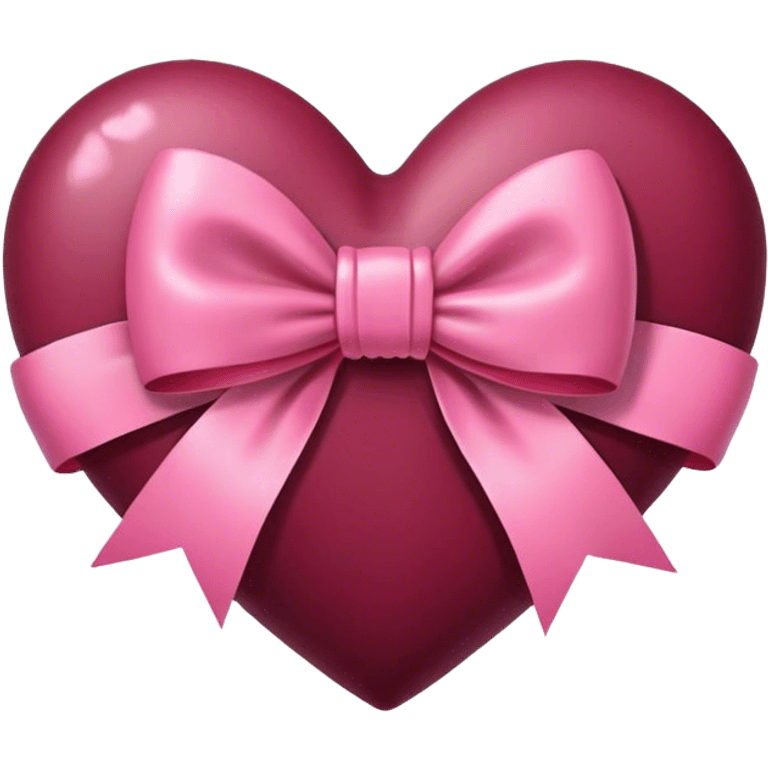 Burgundy heart with a pink bow in the middle emoji