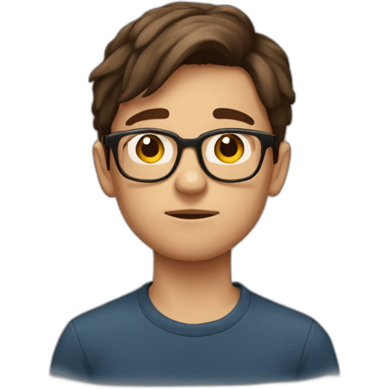 a 12-year-old boy with brown hair and glasses is very sad emoji