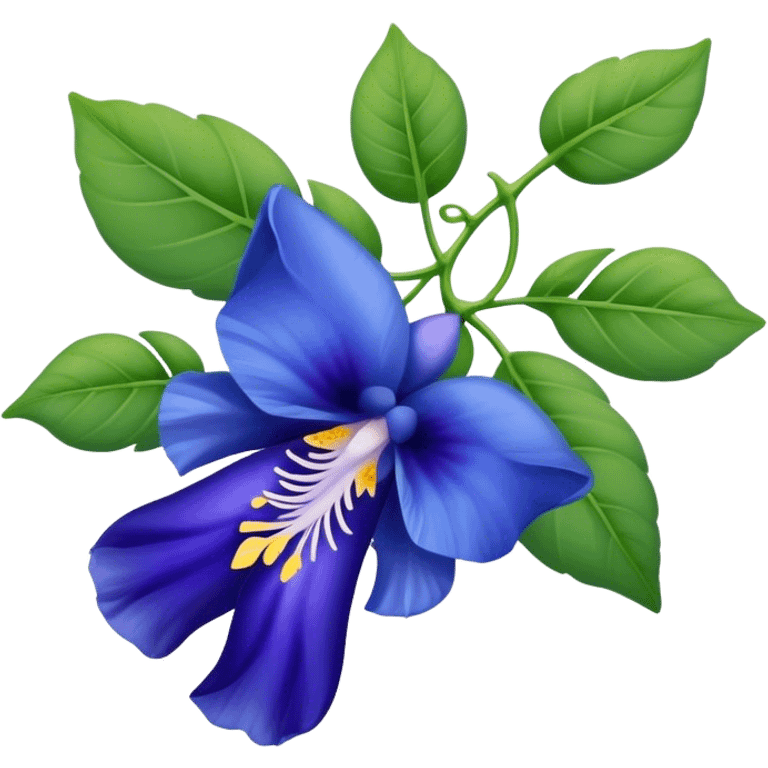 big single Blue Butterfly Pea flower, stem, leaf emoji