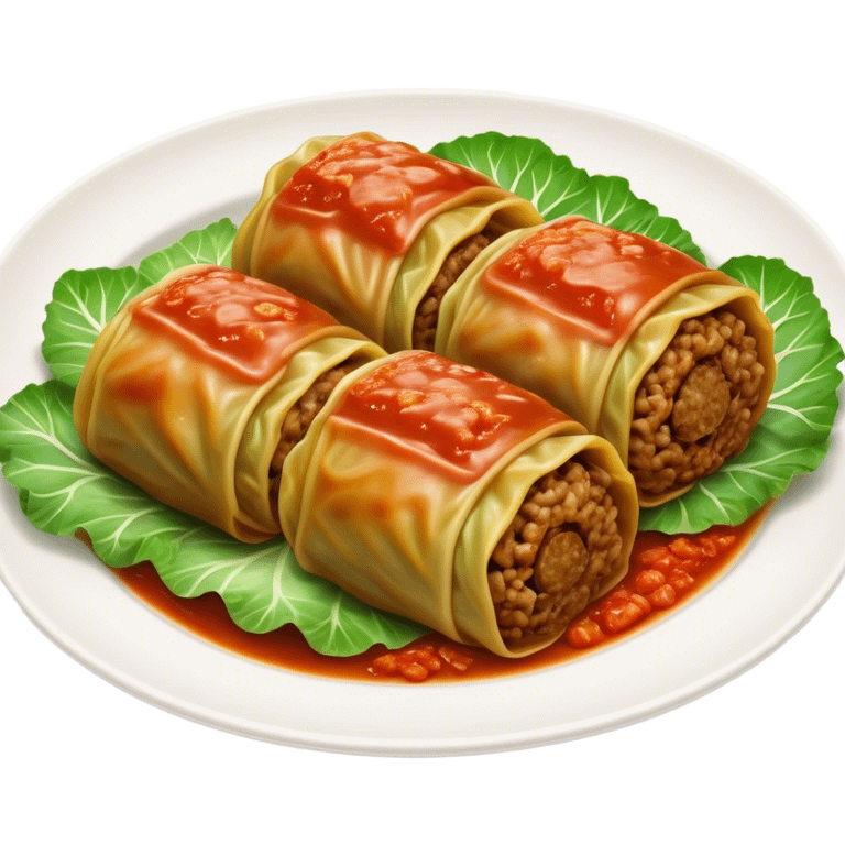 Cinematic Realistic Go≈ÇƒÖbki Dish Emoji, featuring cabbage rolls stuffed with rice and meat rendered with lifelike detail and inviting, homey lighting. emoji