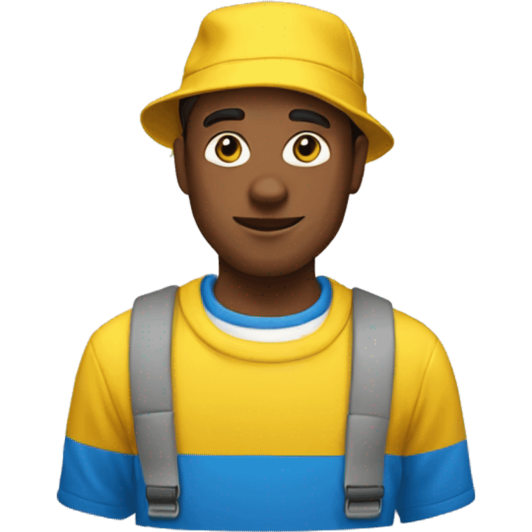 Man with yellow hat and a blue sweater with a white T-shirt under it emoji