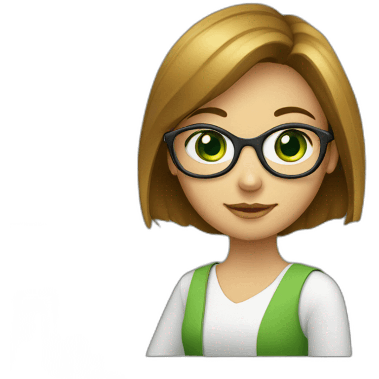 Green eyed girl working on computer emoji