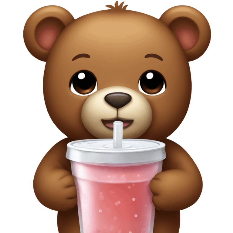 Cute brown teddy bear drinks boba tea emoji