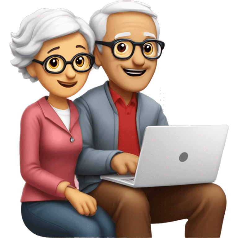 nerd Grandparents in Day St Valentines with laptops emoji