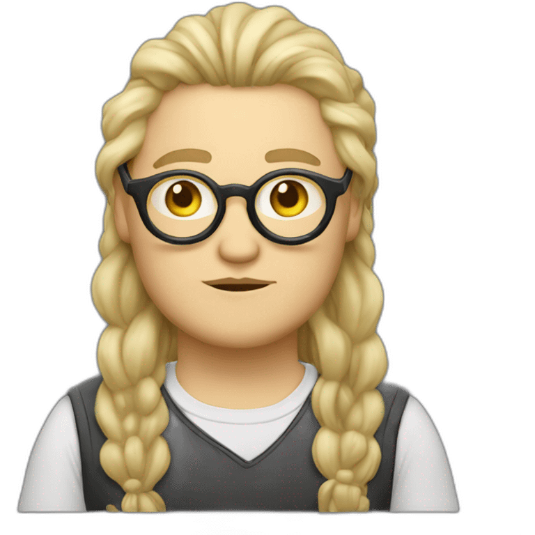 Chubby non binary Big lebowsky round glasses long blond hair chaotic beard vaporizer emoji