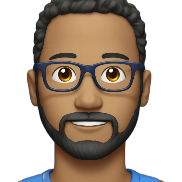 man 41 years old, tiny beard, black hair with silver with blue glasses emoji