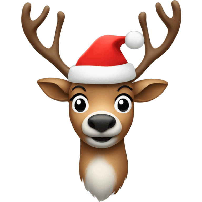 Reindeer with Xmas hat and red nose  emoji