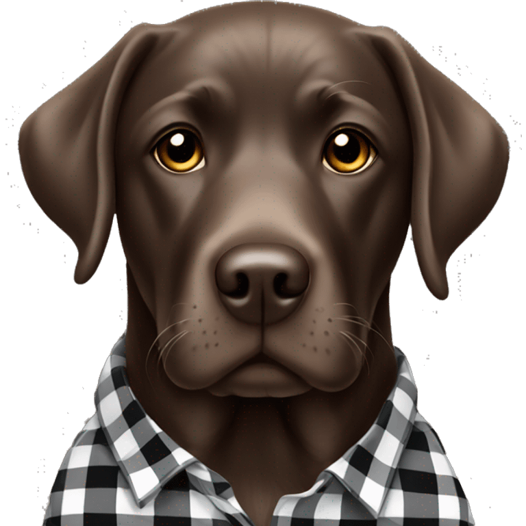 Chocolate Labrador wearing a black and white plaid shirt emoji