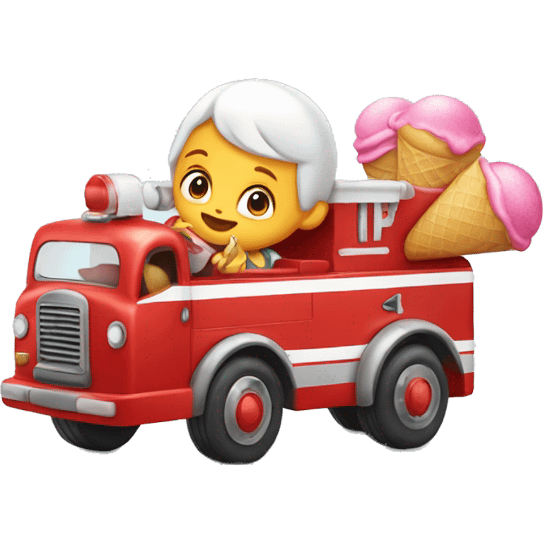 Baby driving fire truck eating ice cream emoji