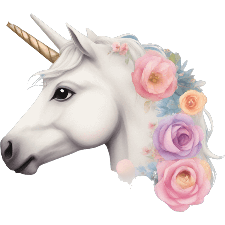 Watercolor floral unicorn emoji