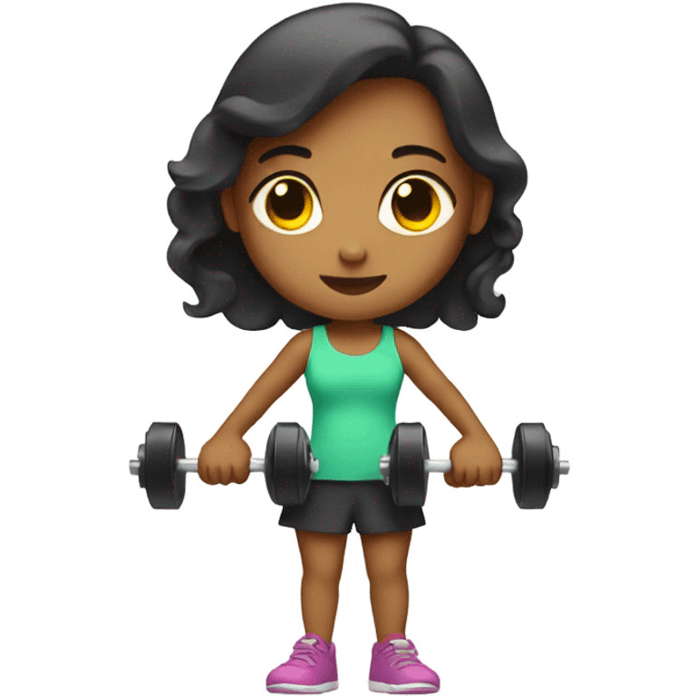 A girl on a scale holding weights  emoji