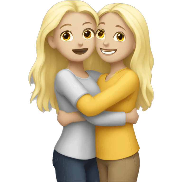 Blonde girl hugging her tall blonde friend emoji