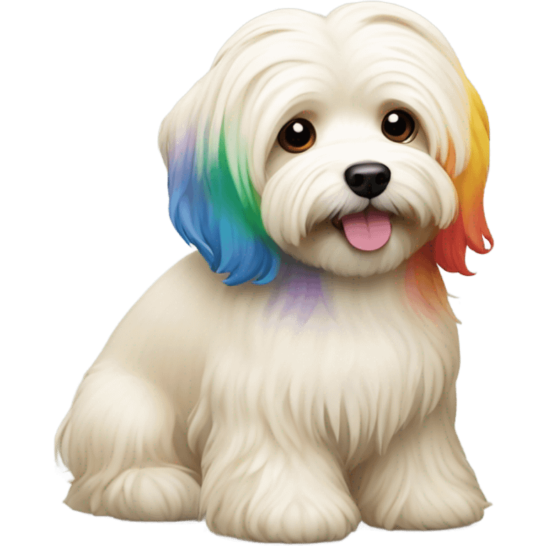 Cream colored havanese with rainbow tail emoji