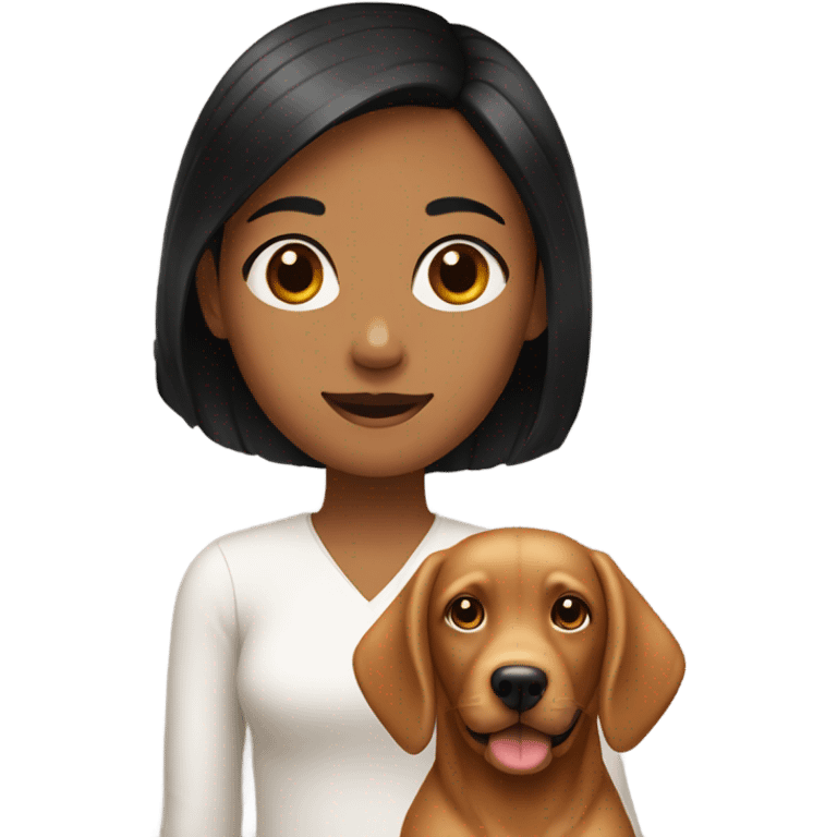 Black haired girl holding red lab dog emoji