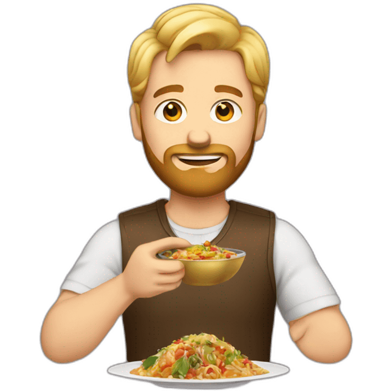 Man with blonde hair and beard eating Indian food emoji