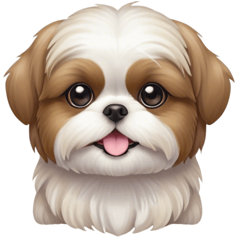 Cinematic Cute Shih Tzu Portrait Emoji, Head playfully tilted with large, sparkling eyes and a fluffy, endearing fur in gentle, pastel tones, simplified yet irresistibly charming, highly detailed, glowing with a warm, cuddly radiance, high shine, radiating affectionate and joyful energy, styled with a soft, playful outline, capturing the essence of a cute Shih Tzu that seems destined to charm everyone in its path! emoji