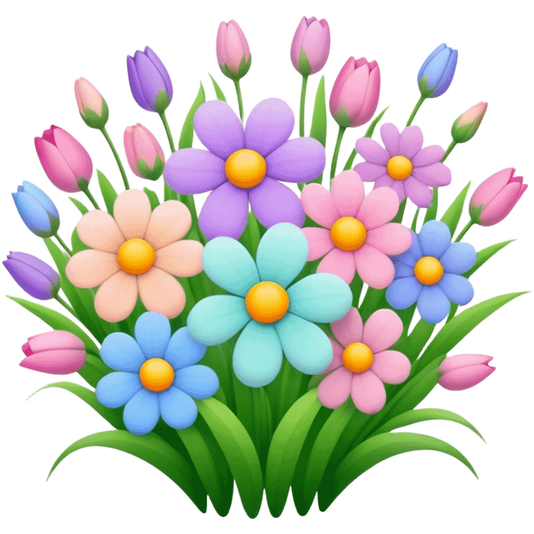 Spring flowers in full bloom, colorful and vibrant, with soft pastel tones emoji