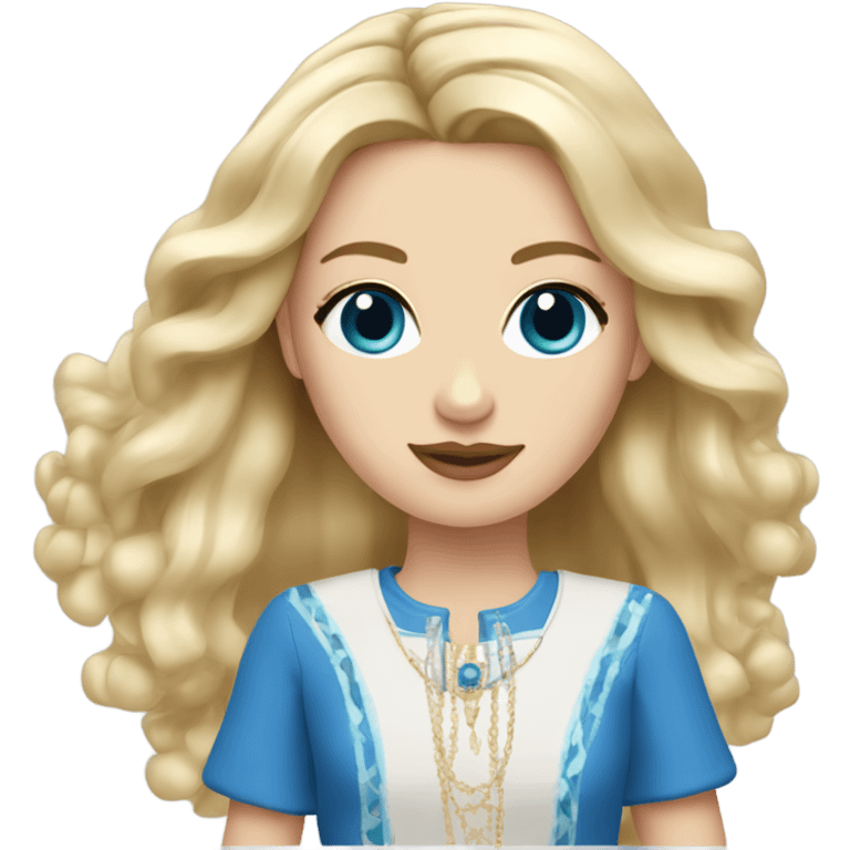 Blonde Slavic women with long hair and blue eyes and chanel dress emoji