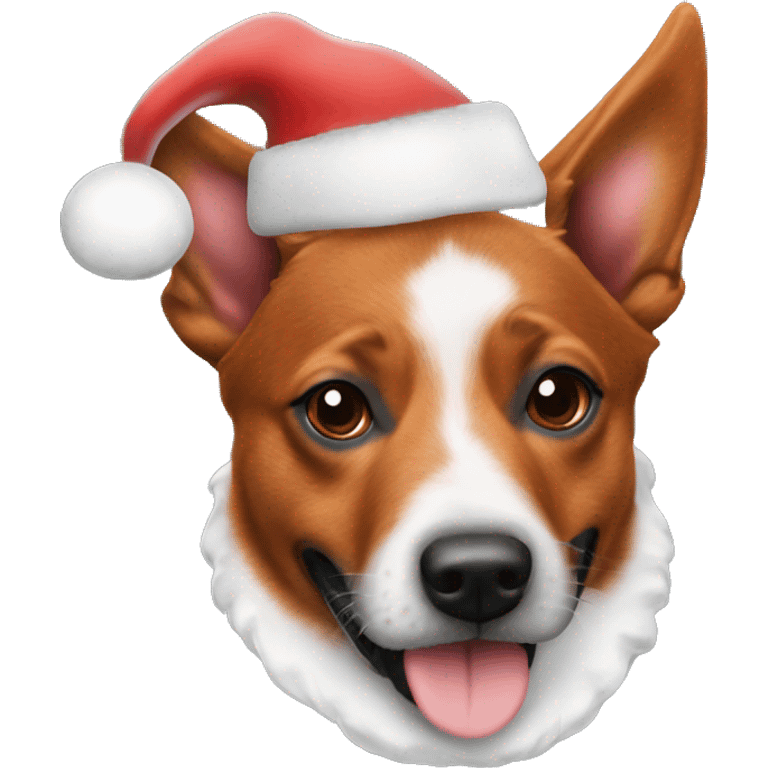 Red Australian cattle dog with Santa hat emoji