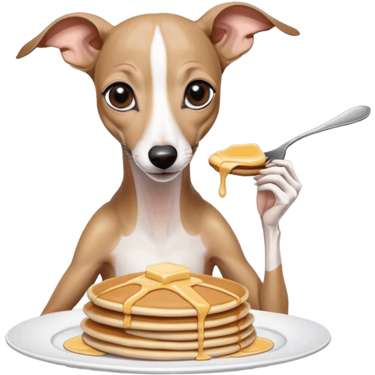 white italian greyhound eating pancakes emoji