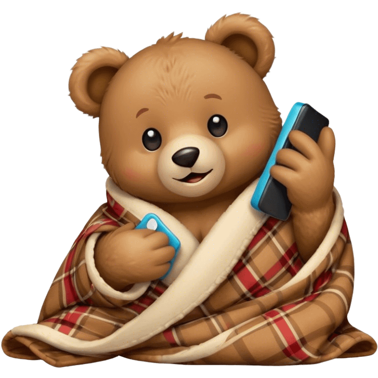 a Christmas teddy happy bear wrapped in a blanket talks on phone emoji