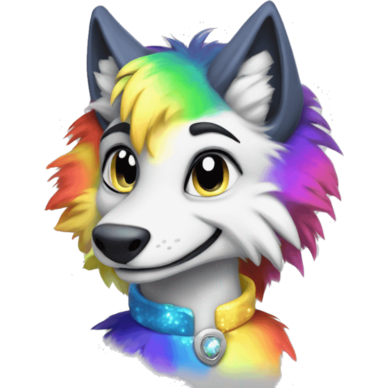 Furry, sparkle, rainbow, animal, anthro, full body, fursona, sergal-protogen emoji