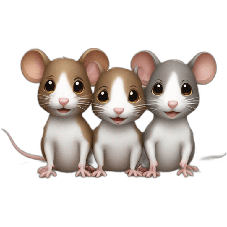 Three cute rats, one white, the other two brown emoji