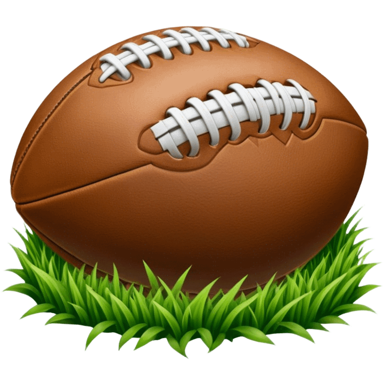 Cinematic Realistic image of an AFL ball resting on a lush, grassy field, showcasing weathered leather textures and intricate markings, bathed in soft, natural lighting that emphasizes its iconic role in the game emoji