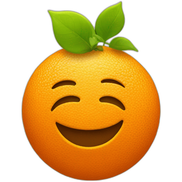 happy face as a orange with leaves at top emoji