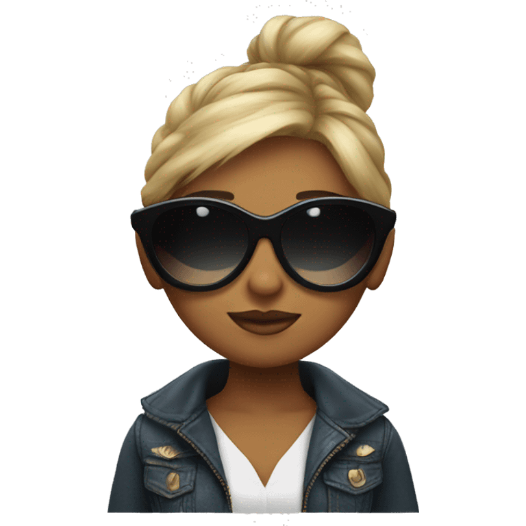 Girl with embrace with big sunglasses with a poof emoji