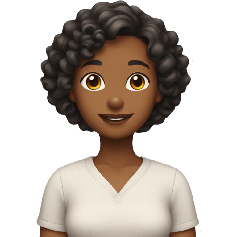 Girl with short curly hair with a pappy black dachshund emoji