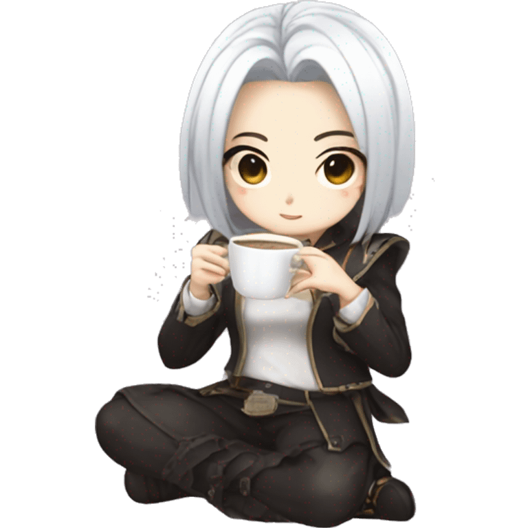 Honkai Star Rail’s Acheron in chibi form sipping coffee emoji