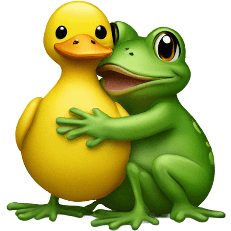 Frog hugging a duck emoji