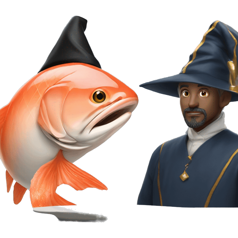 salmon on a plate in front of a wizard emoji