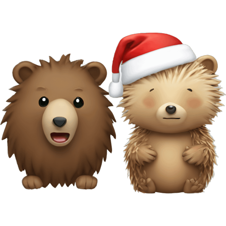 Christmas bear and hedgehog emoji