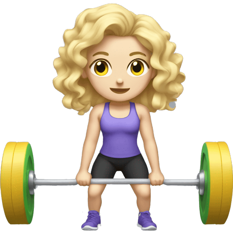 pale gym girl with blonde wavy hair lifting weights  emoji