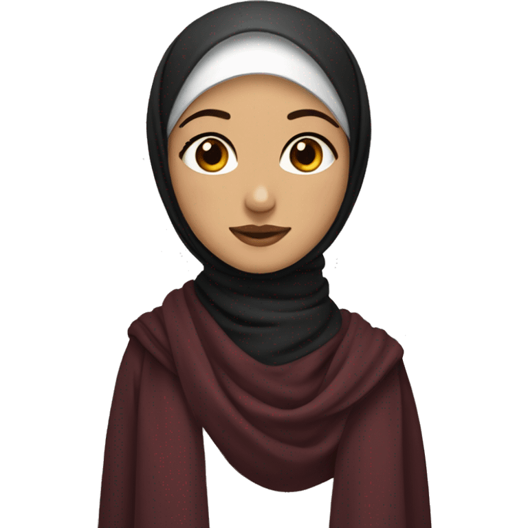 a girl wearing dark red scarf as hijabi with brown eyes and long eyelashes emoji