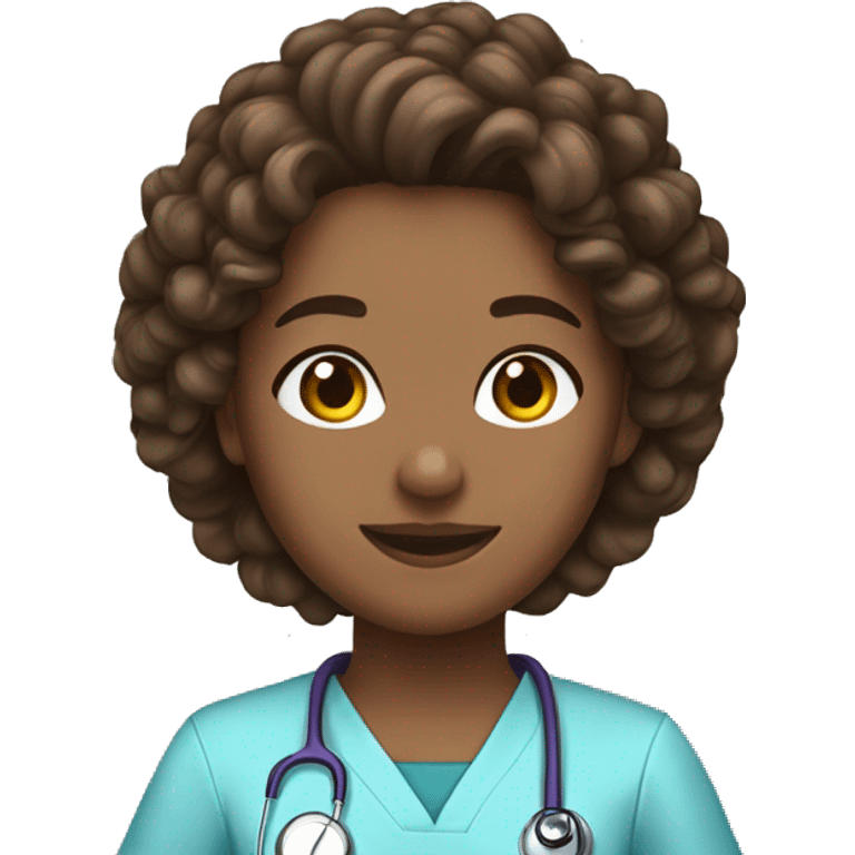 nurse blue scrubs curly brown hair  emoji